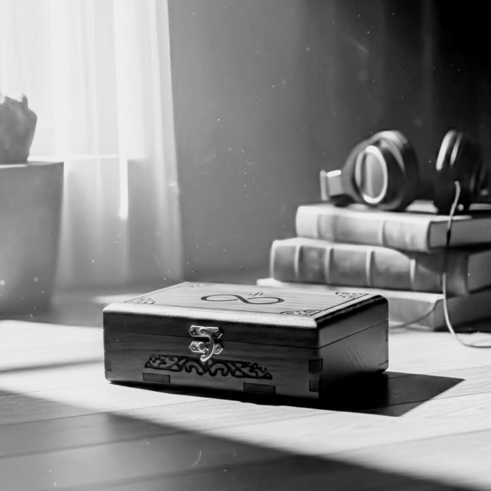 Een tastbaar erfstuk Luxe houten bewaarkistje met logo van Blijvende Stem voor het veilig bewaren van een audioportret.